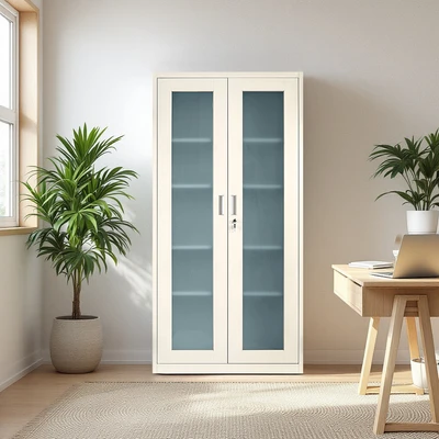 Gambar Krisbow Winnie Lemari Arsip Kantor Metal 2 Pintu Kaca - Krem Beige