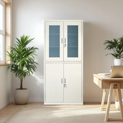 Gambar Krisbow Winnie Lemari Arsip Kantor Metal 4 Pintu Half Kaca - Krem Beige