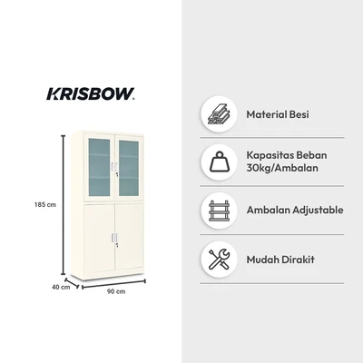 Gambar Krisbow Winnie Lemari Arsip Kantor Metal 4 Pintu Half Kaca - Krem Beige