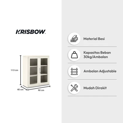 Gambar Krisbow Winnie Kabinet Kantor Metal 2 Pintu Kaca 113 cm - Krem Beige