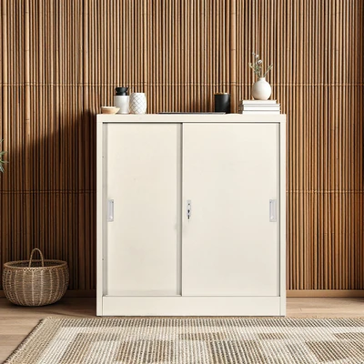 Gambar Krisbow Winnie Kabinet Kantor Metal 2 Pintu Geser 113 cm - Krem Beige
