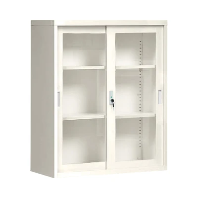 Gambar Krisbow Winnie Kabinet Kantor Metal 2 Pintu Geser Kaca 113 cm - Krem Beige