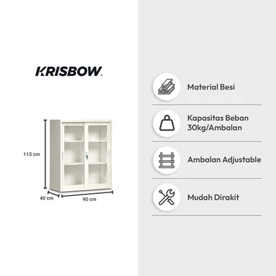 Gambar Krisbow Winnie Kabinet Kantor Metal 2 Pintu Geser Kaca 113 cm - Krem Beige