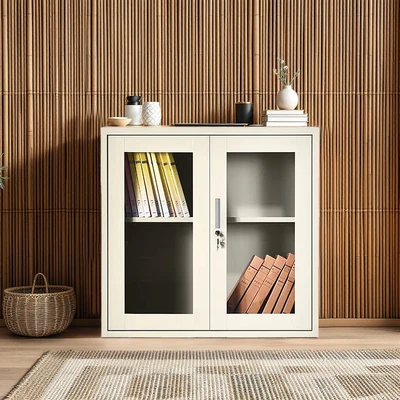 Gambar Krisbow Winnie Kabinet Kantor Metal 2 Pintu Kaca 90 cm - Krem Beige