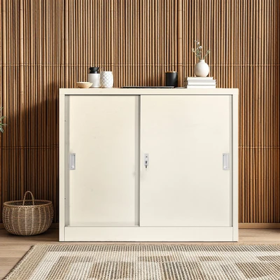 Gambar Krisbow Winnie Kabinet Kantor Metal 2 Pintu Geser 90 cm - Krem Beige