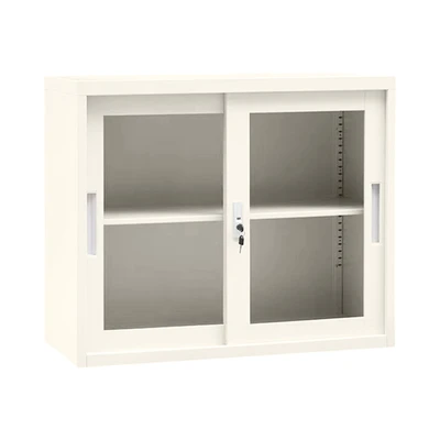 Gambar Krisbow Winnie Kabinet Kantor Metal 2 Pintu Geser Kaca 90 cm - Krem Beige