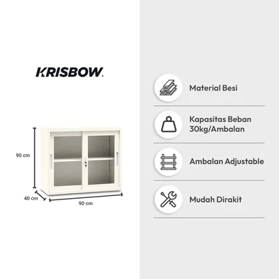 Gambar Krisbow Winnie Kabinet Kantor Metal 2 Pintu Geser Kaca 90 cm - Krem Beige