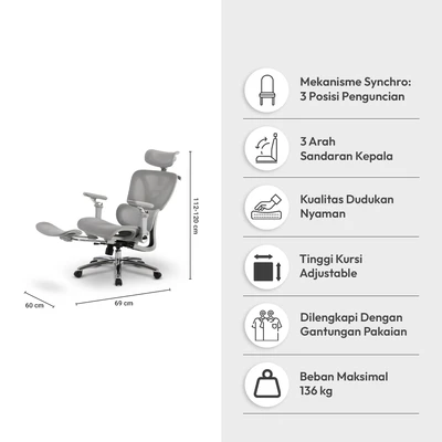 Gambar Informa Lynyx Kursi Kantor Sandaran Tinggi - Abu-Abu
