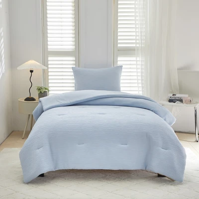 Gambar Informa 180x200x30 cm Set 6 Pcs Seprai King Microfiber Gauze - Biru Icy