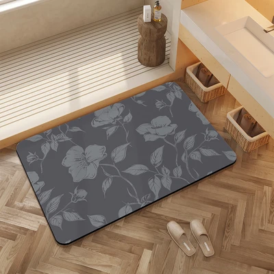 Gambar Forhom Keset Kamar Mandi Diatomite Rubber Soft Petal 40x60 cm - Abu-abu Tua