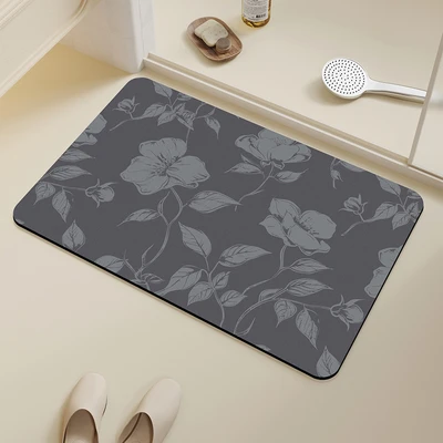 Gambar Forhom Keset Kamar Mandi Diatomite Rubber Soft Petal 40x60 cm - Abu-abu Tua