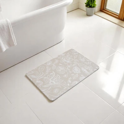 Gambar Forhom Keset Kamar Mandi Diatomite Hard Printed Flower 39x60 cm - Krem Beige