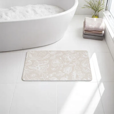 Gambar Forhom Keset Kamar Mandi Diatomite Hard Printed Flower 39x60 cm - Krem Beige