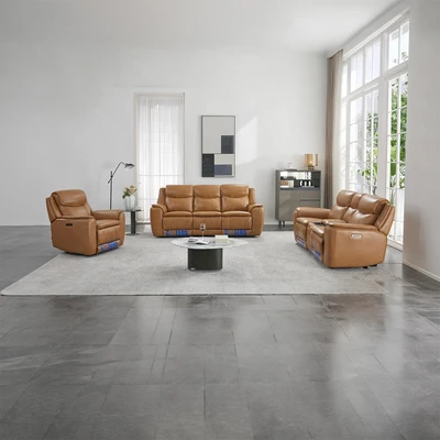 Gambar Cheers Monreal Set Sofa Recliner Kulit - Cokelat