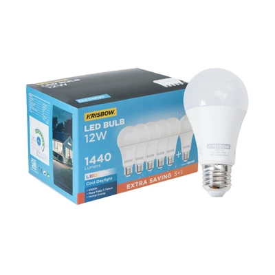 Gambar Krisbow Lumi Gen-2 Bohlam LED 12 Watt 1440 Lumen Cool Daylight E27 Set 6 pcs - Putih