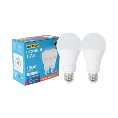 Gambar Krisbow Lumi Gen-2 Bohlam LED 15 Watt 1800 Lumen Cool Daylight E27 Set 2 pcs - Putih