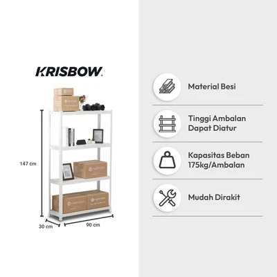 Gambar Krisbow Tori Rak Besi 4 Tingkat 90x30x147 cm - Putih