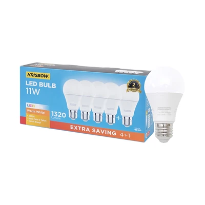 Gambar Krisbow Lumi Gen-2 Bohlam LED 11 Watt 1320 Lumen Warm White E27 Set 5 pcs - Kuning