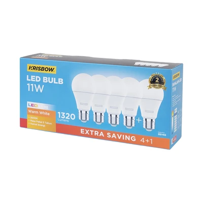 Gambar Krisbow Lumi Gen-2 Bohlam LED 11 Watt 1320 Lumen Warm White E27 Set 5 pcs - Kuning