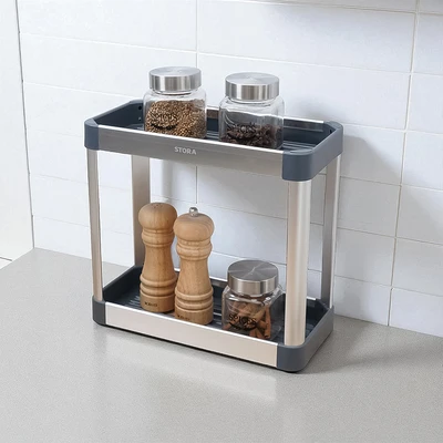 Gambar Stora Rak Bumbu Dapur Aluminium 2 Tingkat Rectangle - Abu-Abu