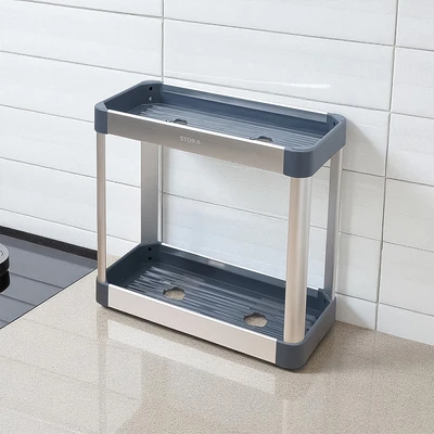 Gambar Stora Rak Bumbu Dapur Aluminium 2 Tingkat Rectangle - Abu-Abu