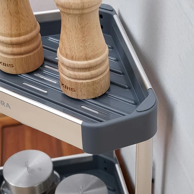 Gambar Stora Rak Bumbu Dapur Aluminium 2 Tingkat Corner - Abu-Abu