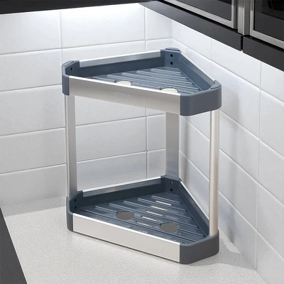 Gambar Stora Rak Bumbu Dapur Aluminium 2 Tingkat Corner - Abu-Abu