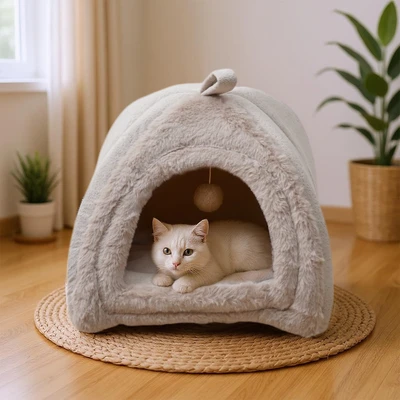 Gambar Cavea Tempat Tidur Hewan Cave Faux - Krem Beige