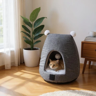 Gambar Cavea Tempat Tidur Hewan Cave Linen - Abu-Abu