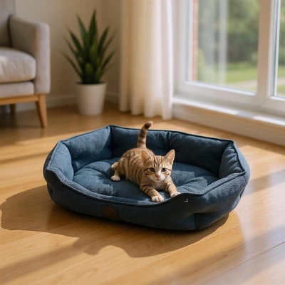 Gambar Cavea Ukuran L Tempat Tidur Hewan Round Linen - Biru Tua