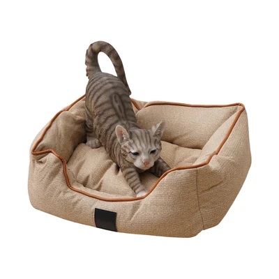 Gambar Cavea Ukuran S Tempat Tidur Hewan Square Linen - Krem Beige
