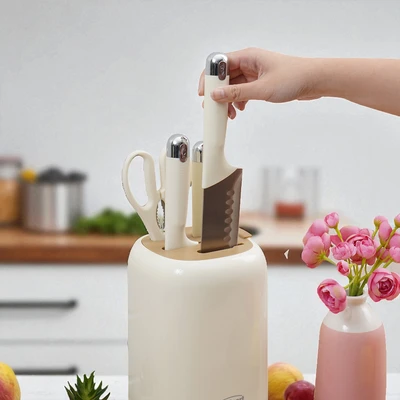 Gambar Culinart Pisau dan Gunting Dengan Blok Penyimpanan Putih Set 5 pcs