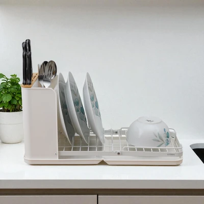 Gambar Stora Rak Piring Dengan Organizer Dapur Lipat - Putih