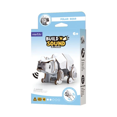 Gambar Mieredu Puzzle 3d Build & Sound Polar Bear Set 43 Pcs - Abu-abu/putih