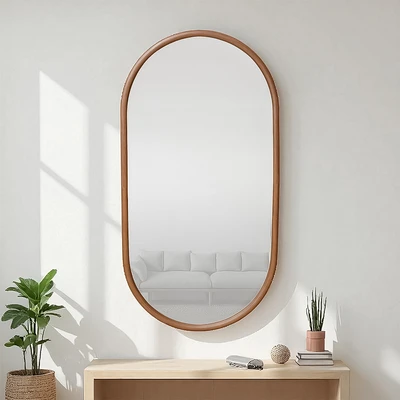 Gambar Informa Cermin Dinding Dekorasi Plastik Oval 50x3x100 cm - Cokelat Walnut