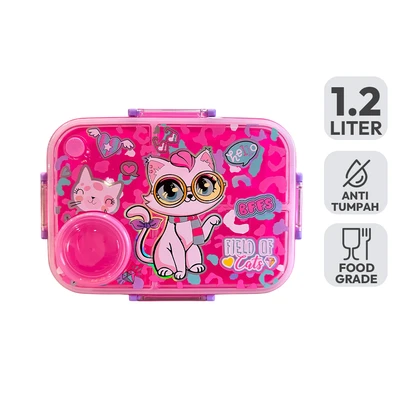 Gambar Kiddy Star Kotak Makanan Anak Plastik 3 Sekat Cat 1.2 Ltr - Pink