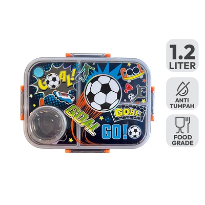 Gambar Kiddy Star Kotak Makanan Anak Plastik 3 Sekat Ball 1.2 Ltr - Biru