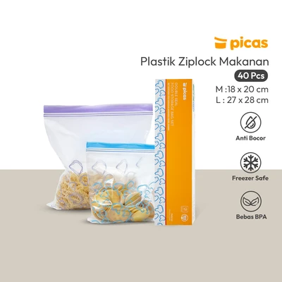 Gambar Picas Plastik Ziplock Makanan Double Zipper Medium & Large Set 40 pcs