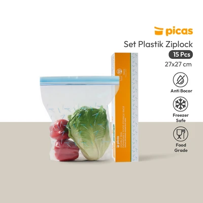 Gambar Picas Plastik Ziplock Makanan Double Zipper Large Set 15 pcs