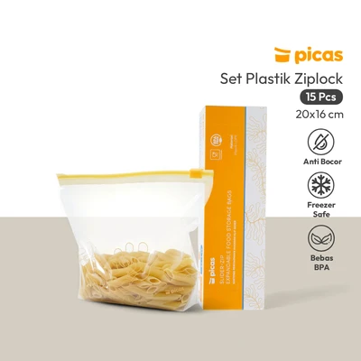 Gambar Picas Plastik Ziplock Makanan Slider Zipper Medium Set 15 pcs