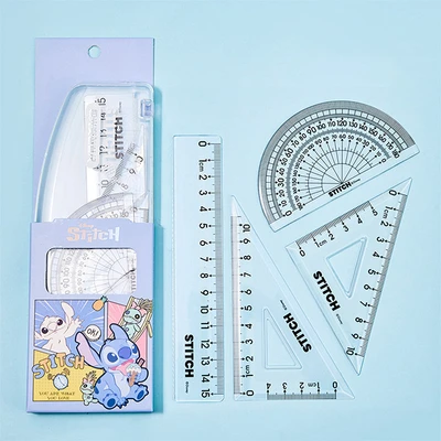 Gambar Ataru Penggaris Plastik Geometri Stitch Set 4 pcs Transparan - Biru