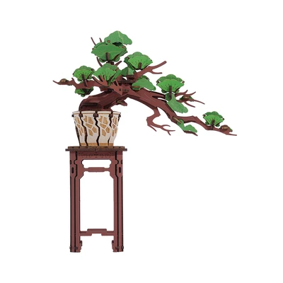 Gambar Rolife Puzzle 3D Evergreen Pine Bonsai Set 115 Pcs - Cokelat/Hijau