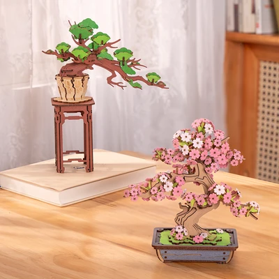 Gambar Rolife Puzzle 3D Evergreen Pine Bonsai Set 115 Pcs - Cokelat/Hijau