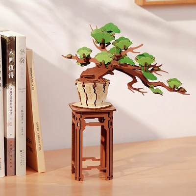 Gambar Rolife Puzzle 3D Evergreen Pine Bonsai Set 115 Pcs - Cokelat/Hijau
