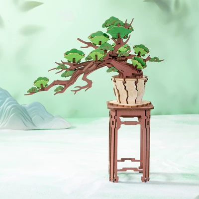 Gambar Rolife Puzzle 3D Evergreen Pine Bonsai Set 115 Pcs - Cokelat/Hijau