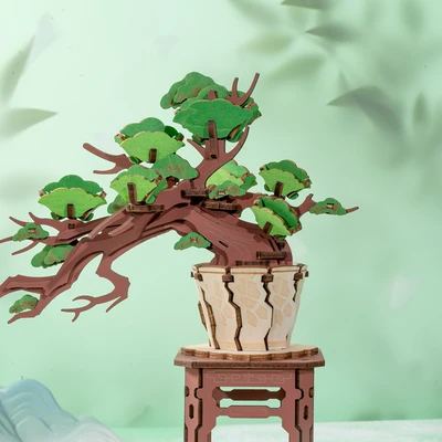 Gambar Rolife Puzzle 3D Evergreen Pine Bonsai Set 115 Pcs - Cokelat/Hijau