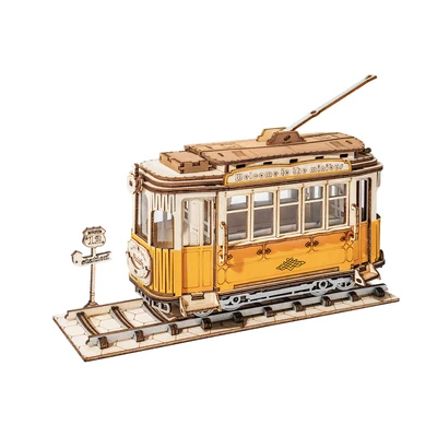 Gambar Rolife Puzzle 3d Tramcar Set 145 Pcs - Cokelat Kayu
