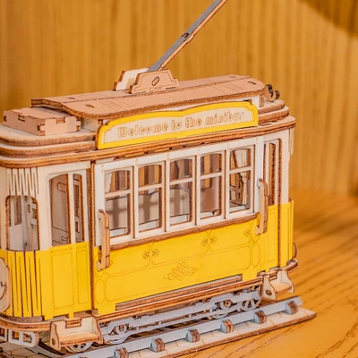 Gambar Rolife Puzzle 3d Tramcar Set 145 Pcs - Cokelat Kayu