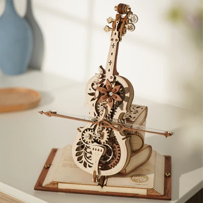 Gambar Rolife Puzzle 3d Magic Cello Mechanical Music Box Set 199 Pcs - Cokelat