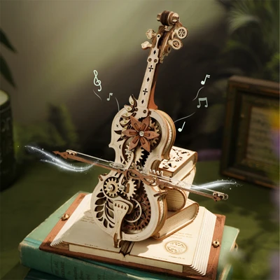 Gambar Rolife Puzzle 3d Magic Cello Mechanical Music Box Set 199 Pcs - Cokelat